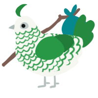 A white and viridian chicken with a lace pattern