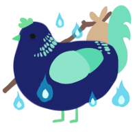 A navy and mint chicken with a neck-band pattern