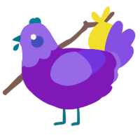 A violet and blurple chicken with a head pattern