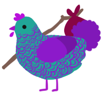 A turquoise and violet chicken with a double-lace pattern