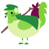 A apple and grass chicken with a head pattern