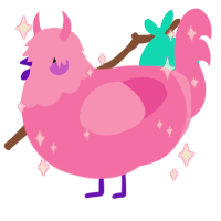 Gif, a pink chicken with a head pattern