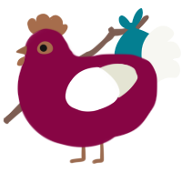 A maroon and white chicken