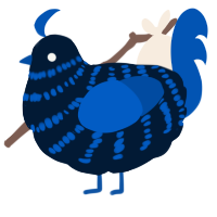 A tumblr and ultramarine chicken with a bar pattern