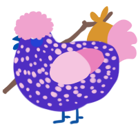A indigo and pink chicken with a speckle pattern