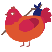Sunrise, a vermilion and crimson chicken with a head pattern