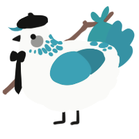 A white and sea chicken with a neck-speckle pattern