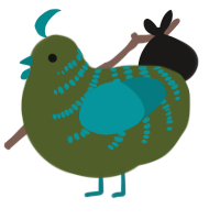 A olive and teal chicken with a half-bar pattern