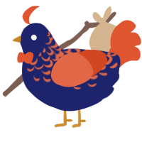 A navy and vermilion chicken with a half-lace pattern