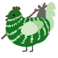 A leaf and gluppy chicken with a bar pattern