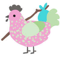 A pink and gluppy chicken with a speckle pattern