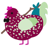A maroon and gluppy chicken with a speckle pattern