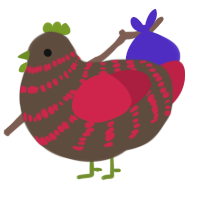 A bark and crimson chicken with a bar pattern