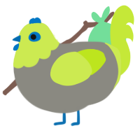 Sprite, a ash and lime chicken with a head pattern
