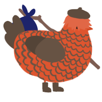 A vermilion and bark chicken with a lace pattern