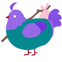 A teal and blurple chicken with a head pattern