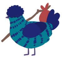 A sea and navy chicken with a bar pattern