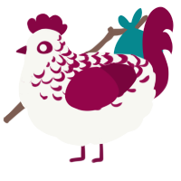 A white and maroon chicken with a half-lace pattern