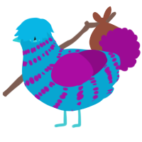 A cerulean and plum chicken with a bar pattern