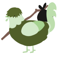 A olive and gluppy chicken with a head pattern