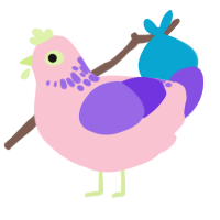 A rose and blurple chicken with a neck-speckle pattern