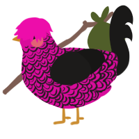 A fuchsia and sable chicken with a double-lace pattern