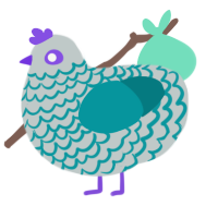 A silver and teal chicken with a lace pattern