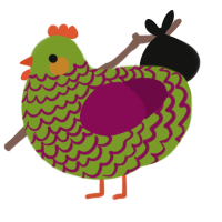 A chartreuse and wine chicken with a lace pattern