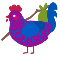 A plum and ultramarine chicken with a speckle pattern