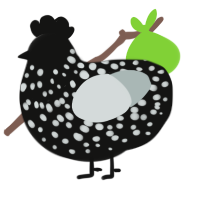 A black and silver chicken with a speckle pattern