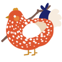 A vermilion and cream chicken with a speckle pattern