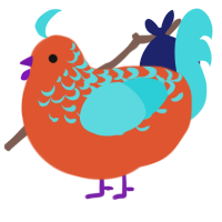 A vermilion and aqua chicken with a half-lace pattern