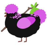 A black and orchid chicken with a neck-speckle pattern