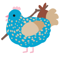 A cerulean and beige chicken with a speckle pattern