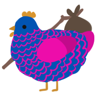 A ultramarine and fuchsia chicken with a lace pattern