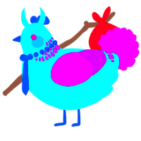 A aqua and amethyst chicken with a neck-band pattern