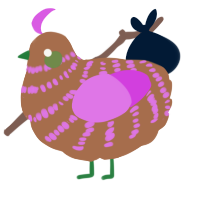 A brown and orchid chicken with a bar pattern