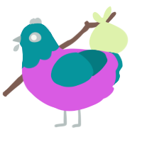 Irksome, a orchid and teal chicken with a head pattern