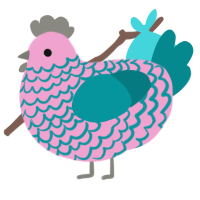 A pink and teal chicken with a lace pattern