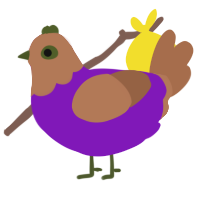 A violet and brown chicken with a head pattern