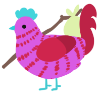 Crime, a orchid and crimson chicken with a bar pattern