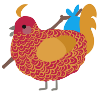 A crimson and orange chicken with a double-lace pattern