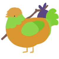 gourd, a orange and grass chicken with a head pattern