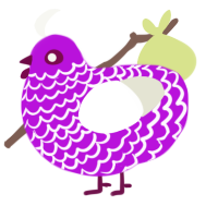 A amethyst and white chicken with a lace pattern
