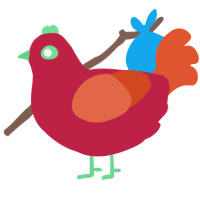 A crimson and vermilion chicken