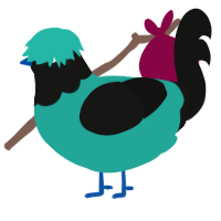 A turquoise and black chicken with a head pattern