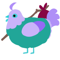 A turquoise and lilac chicken with a head pattern