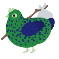 A viridian and navy chicken with a speckle pattern