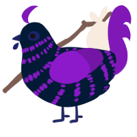 A tumblr and violet chicken with a bar pattern