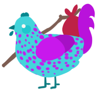 A aqua and amethyst chicken with a speckle pattern